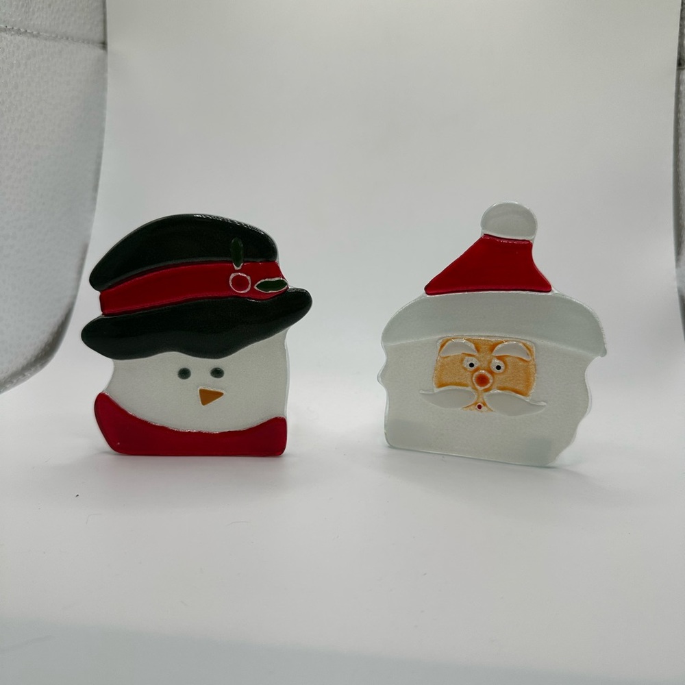 PartyLite Snowman and Santa Glass Tealight Candle Holders in box